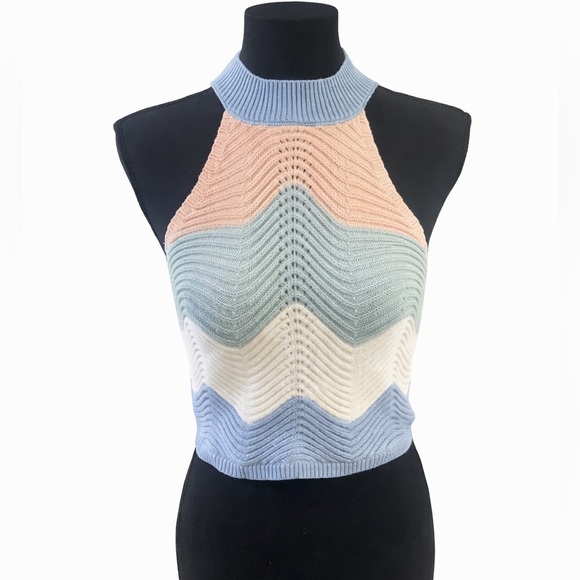 Mable Tops - Mable Colorblock Halter Knit Top – Blue, Cream & Blush NWT